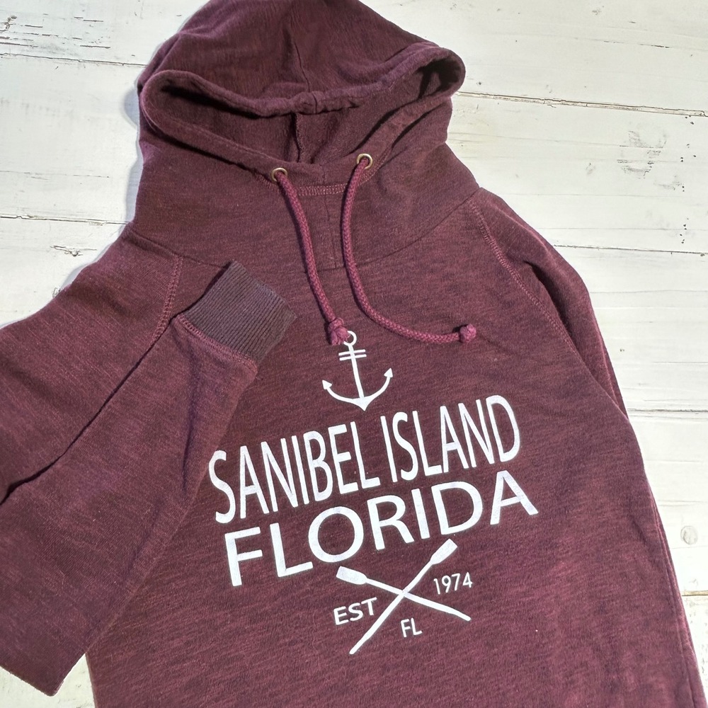 U.S. Apparel Sanibel Island Florida Hoodie Maroon Heathered Pullover Small